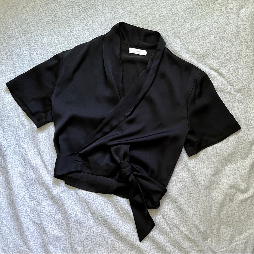 Oak + Fort Satin Wrap Top